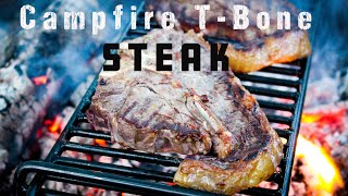 Campfire T-bone Steak Flame Grilled with Rosemary | TJM Folding Grill 🔥🥩