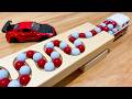 Satisfying Video Asmr Marble Run Race ☆ HABA Slope & Retro Makita Truck, Garbage Truck,Ambulance