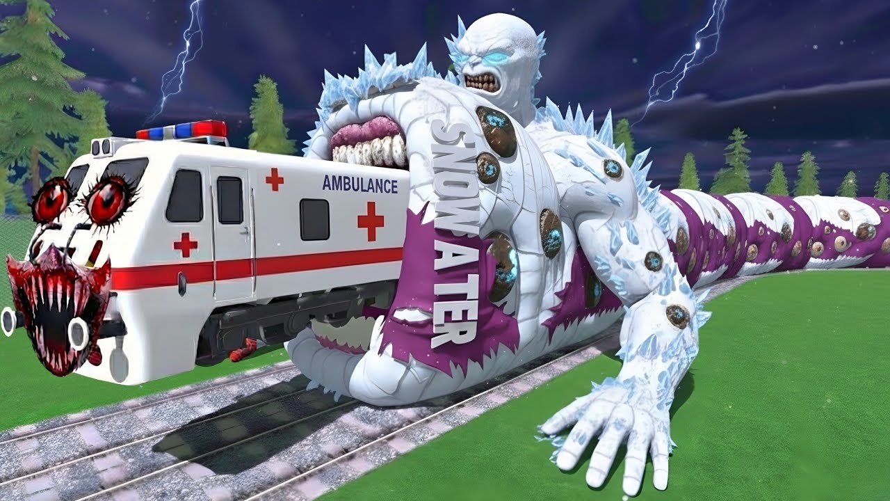 Snow Eater Monster attack Ambulance Train in Indian Bikes Driving 3d