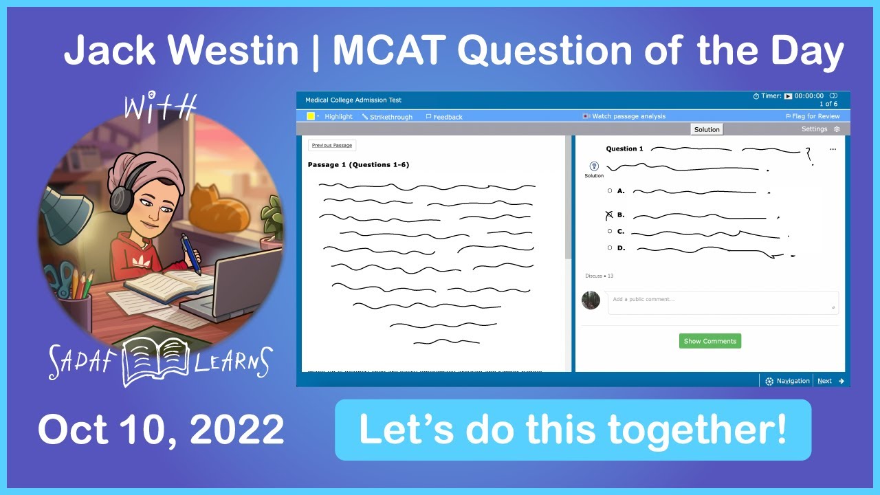 Study with me | Jack Westin MCAT CARS Question of the Day | Oct 10 ...