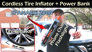 NEW Cordless Tire Inflator + Power Bank + Flashlight  | SPANARCI SANDY 2000