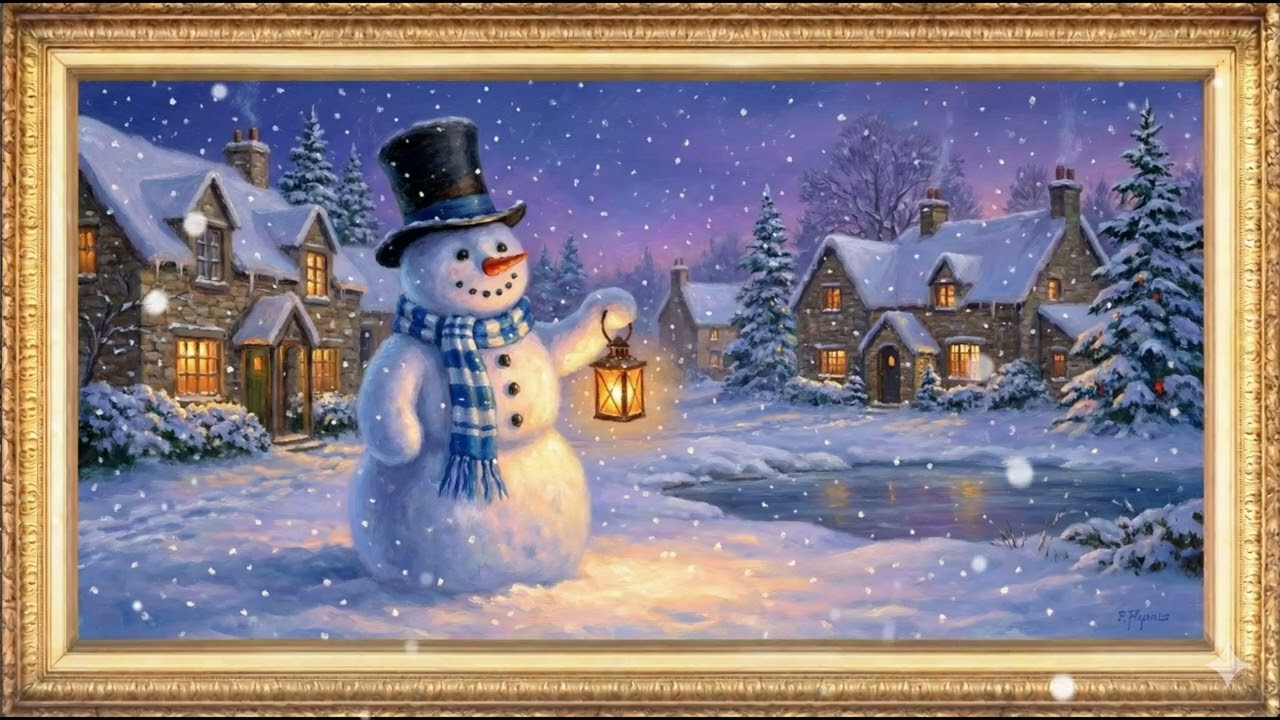 Cozy Christmas Ambience: Enchanting Snowman Art Screensaver | 4K TV Background (No Music)
