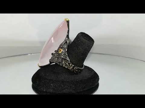Серебряное кольцо ручной работы 925 пробы с натуральным розовым кварцем Размер 19