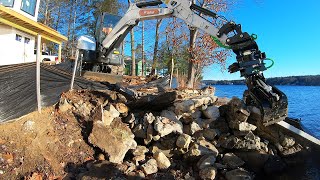 Demolishing a Lake Wall with a Tilt Rotator