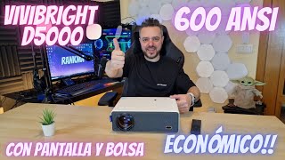 VIVIBRIGHT D5000. El Proyector con 600 ANSI, Pantalla de Proyección y Bolsa incluidos. Muy ECONÓMICO