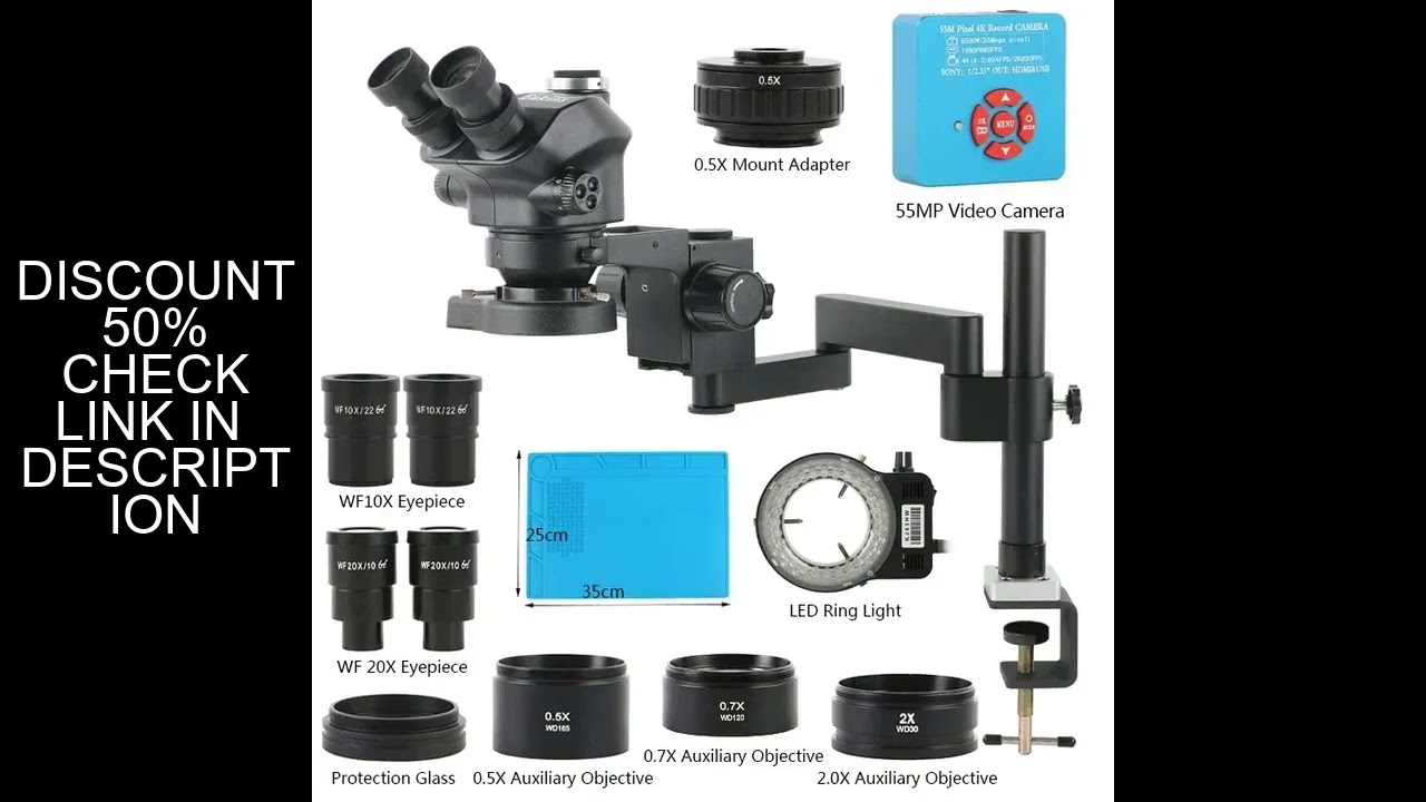 3.5X-200X Zoom Stereo Trinocular Microscope Clamp Folding Extension Type Base +48MP 55MP 4K 2K HDMI