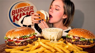 HAMBÚRGUERES DO BK COM MOLHO DE QUEIJO WHOOPER E BIG KING! MUKBANG BRASIL | CAMILE ASMR