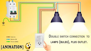 COMO CONECTAR INTERRUPTOR DOBLE  MÁS TOMA CORRIENTE ?