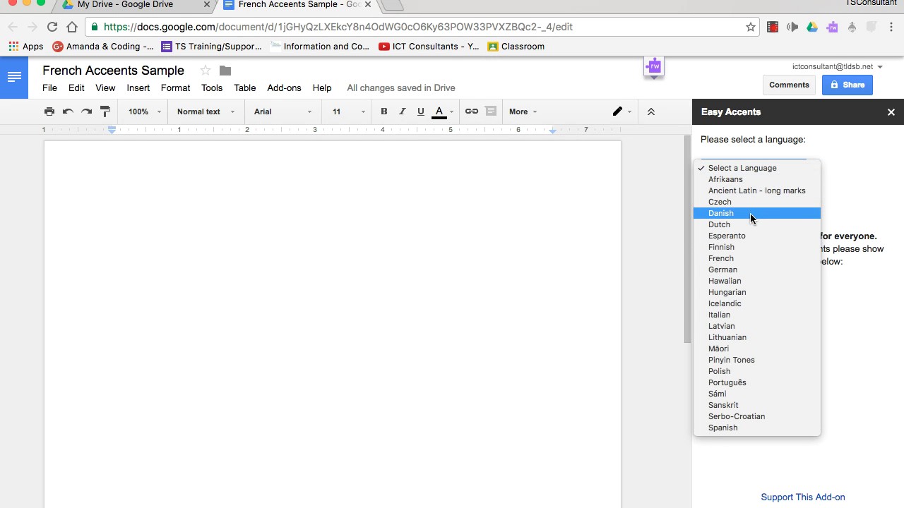 How to easily add accented letters in Google Docs