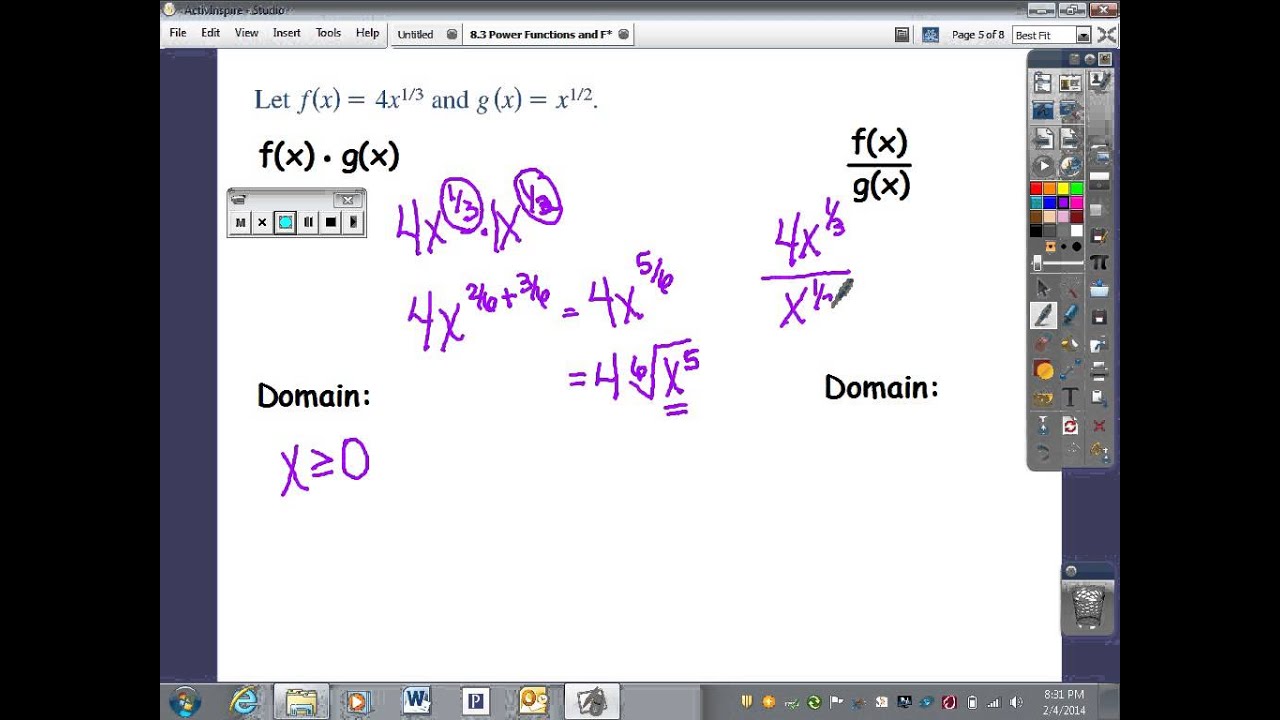 8 3 Power Functions and Function Operations - YouTube