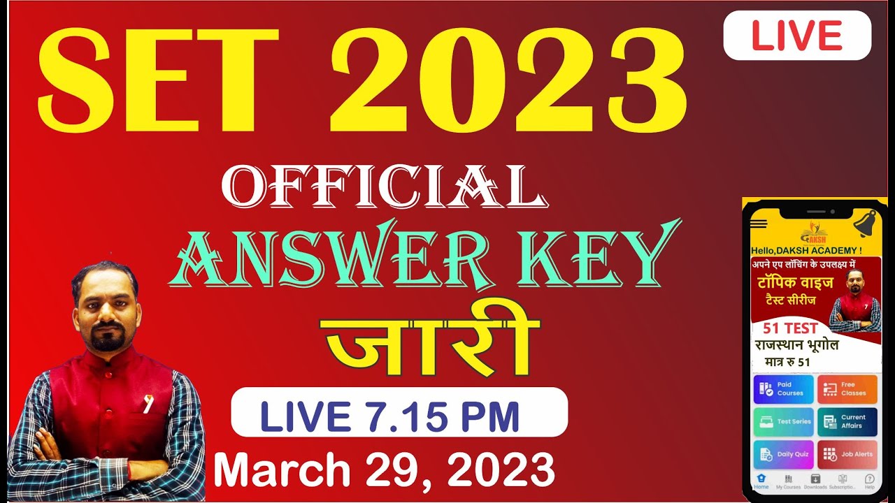Daksh Raj Rajasthan SET 2023 Official Answer Key Released | Raj SET Answer Key By ...