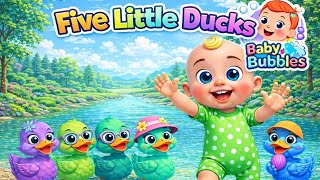 Five Little Ducks Over The Hills Quack Back Nursery Rhyme Baby Bubbles