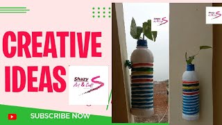how to use waist water bottle as lovely planter# mony plants looks happy 🌿🍀# shazy art & craft#