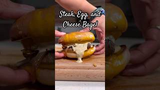 Steak egg and cheese bagel at home 🥯 #fyp #recipe #bagel #breakfast #steak #sandwich