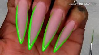 Neon green French nails