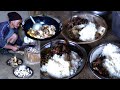 Village pork curry and rice cooking having  life in rural nepal 