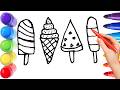 How To Draw cute ice cream Drawing, Painting &amp; Coloring For Kids and Toddlers_ Child Art 🐋🌈🎨