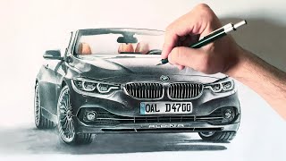 رسم سيارة BMW بالرصاص والحبر (تصوير سريع) - Drawing car (BMW) by pencil and ink (TimeLapse)