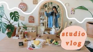 ceramic studio (ish) vlog 🌿 trimming, handles + a pottery supplies haul!