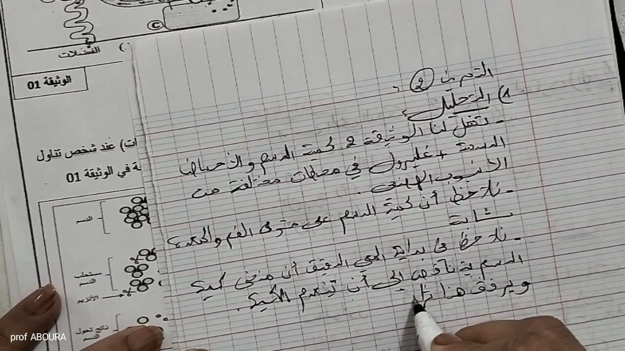 تمرين خاص بالتغذية عند الإنسان