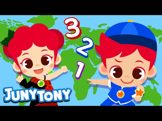 Counting to 10 in Five Languages | Counting Songs for Kids | Kids Song | Nursery Rhymes | JunyTony class=