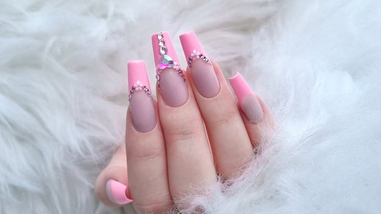 French nails with pink rhinestones on Craiyon