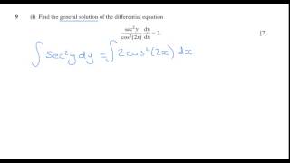 A Pure Maths - Differential Equations OCR Core 4 Jan 2007 q9i