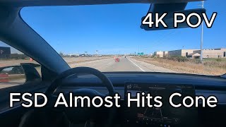 Tesla FSD POV - Swerves for highway construction #tesla #fsd12 #fullselfdriving