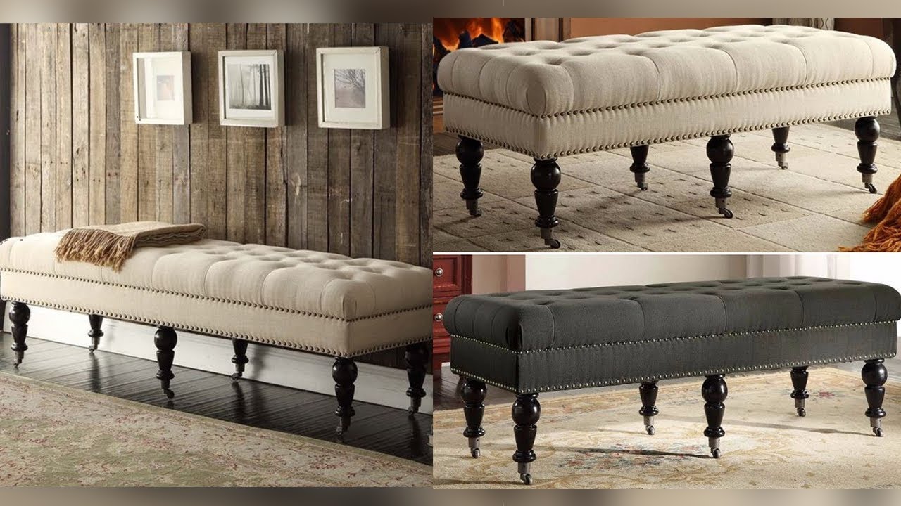 Upholstered Bench Tufted Wheeled Entryway Furniture Wood Fabric