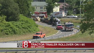 Tractor trailer rollover with fuel spill closes I-95 ramp in New London