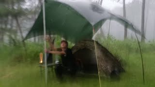 SOLO CAMPING IN HEAVY RAIN - RELAXING RAIN SOUNDS - ASMR