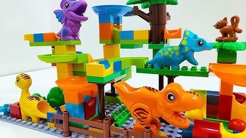 Satisfying Building Blocks Marble Run ASMR, Crocodile, Dinosaur Course