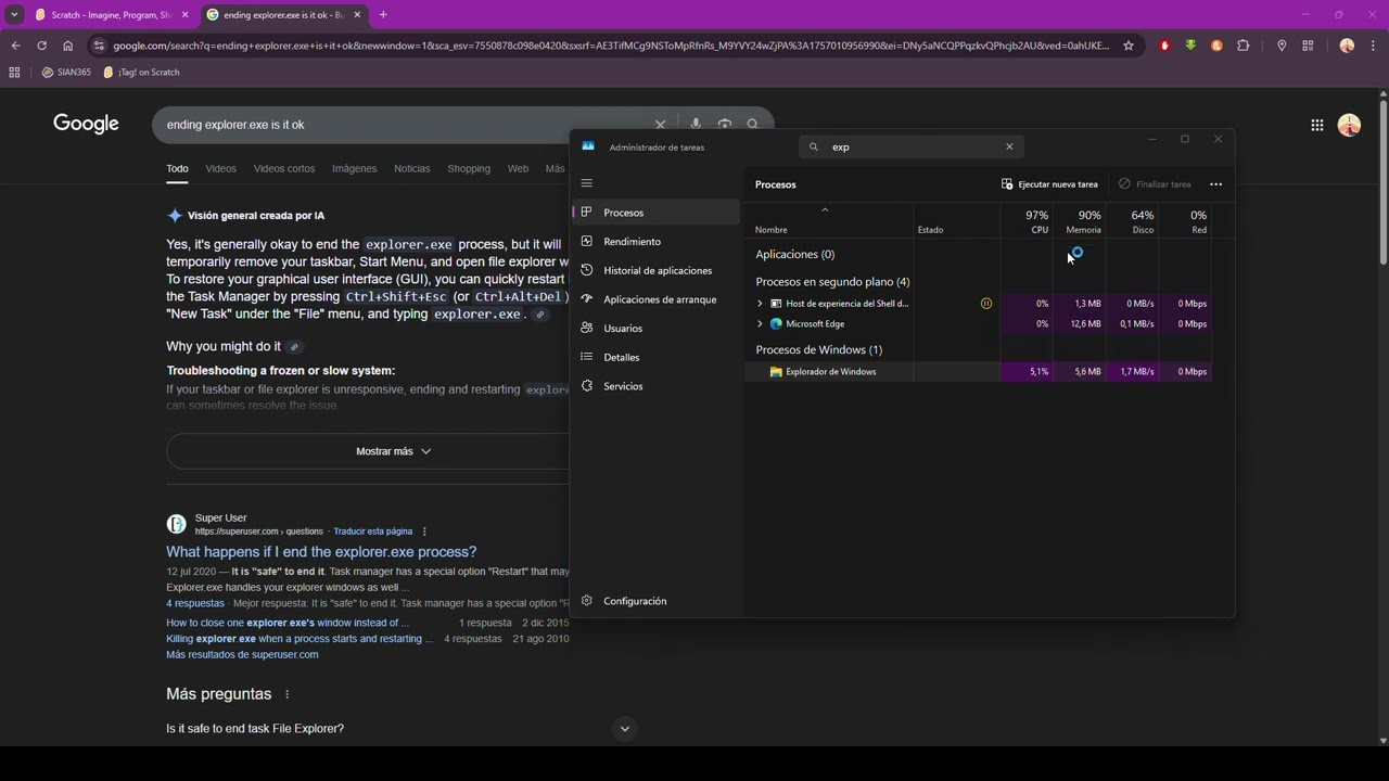 Terminating the process explorer.exe