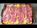 Todos me piden la RECETA chuletas de cerdo a la cerveza añadí todo en la fuente me olvidé de cocinar