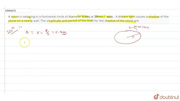 A stone is swinging in a horizontal circle of diameter 0.8m at 30 rev//min. A distant light caus...