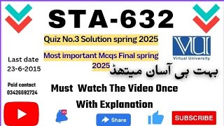 STA632-Sampling Techniques (Quiz-3) Most Important Mcqs Final term