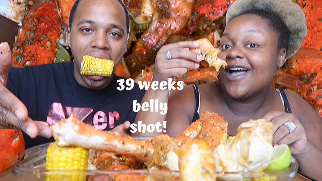 KING CRAB LEGS + GIANT PRAWNS DRENCHED IN SAUCE + 39 week belly shot