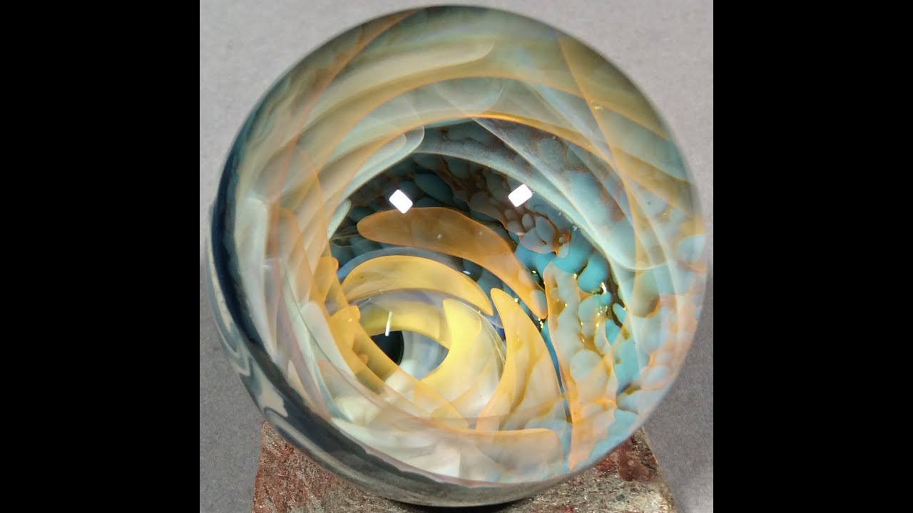 Vortex Marble Handmade by Bill Grout at Aspen Hot Glass 2.04" Honey Mint Treat 101320b