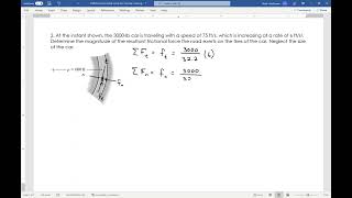 Dynamics 2nd Law Normal/Tangential Coordinates Example 2