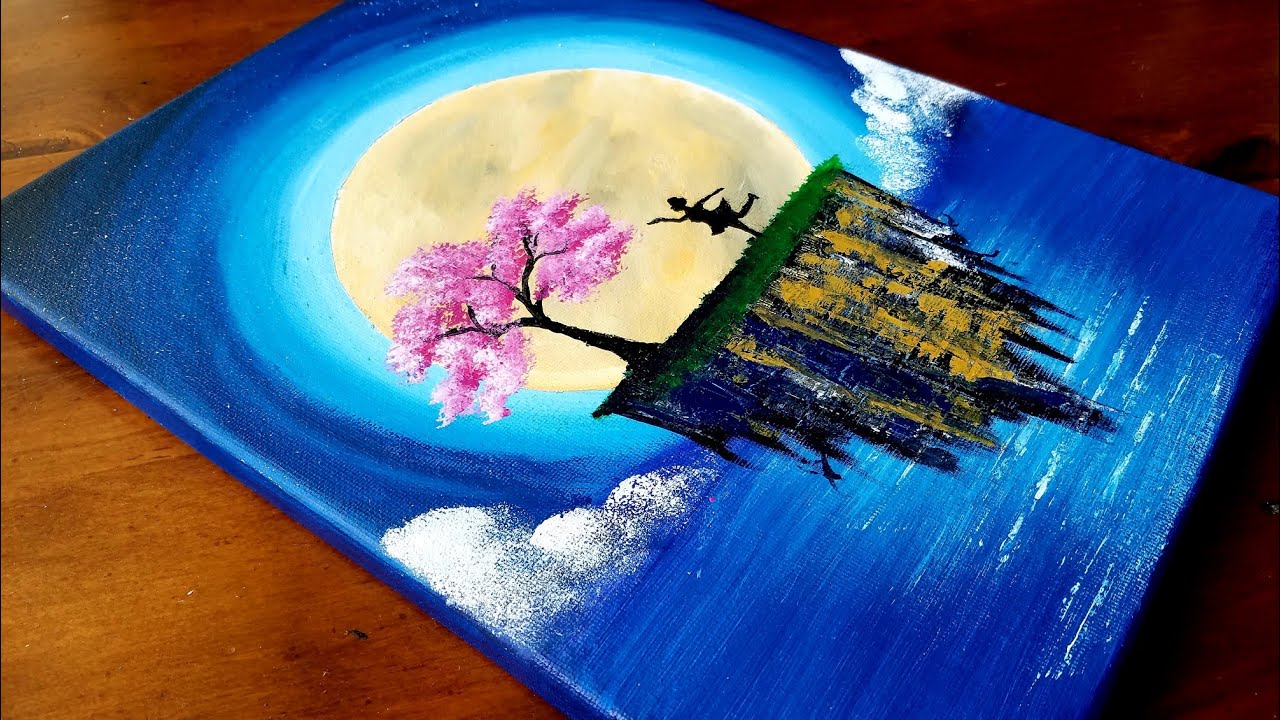 Floating Island Acrylic Painting Cherry Blossom Acrylic Painting