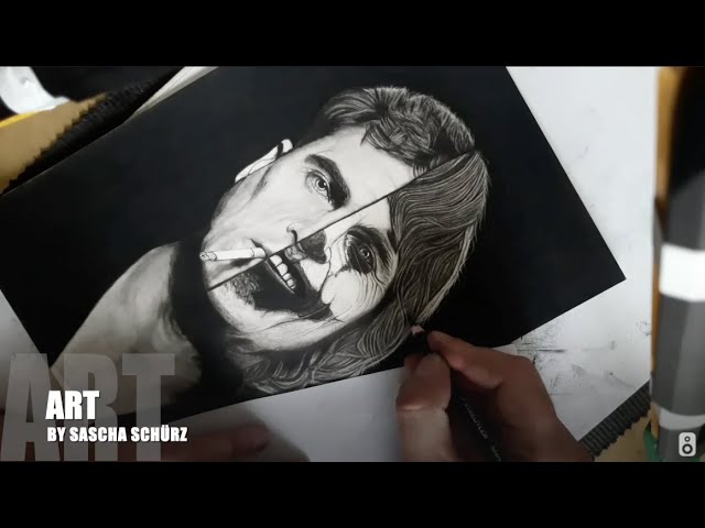 Drawing JOKER 2019 - Young Joaquin Phoenix realistic Pencil and Charcoal Portrait by Sascha Schürz