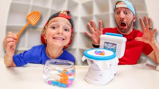 father son go toilet fishing don t flush fish
