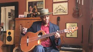 Eric Bibb introducing his STARK guitars: JaZZ Fusion and Baritone.