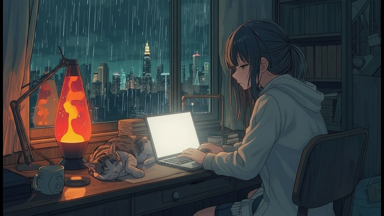 24/7 Relaxing Anime Girl & Cat - Deep Focus / Study Beats 🎧
