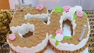 How to Cover Number 50 Cake with Fondant/ Golden Jubilee Cake/Number Cake Decorating Ideas