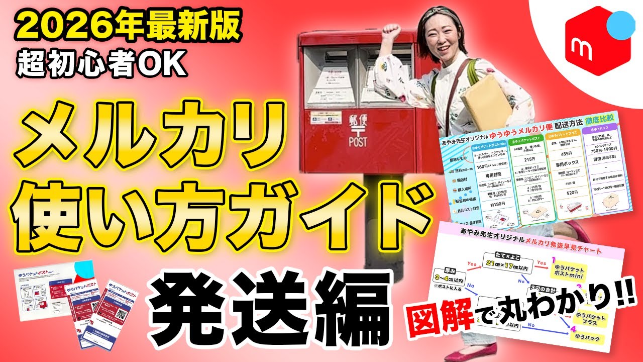 【たった４つ】最新版✨メルカリの使い方ガイド🔰発送編〜初心者はこれだけ覚えればOK！送料損しない発送方法の選び方を図解でわかりやすく解説📖〜【せどり 副業 在宅 出品 売れるコツ ゆうパケットポスト】