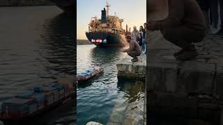 Tiny RC Container Ship Next To REAL Cargo Ship 🚢😱| Realistic Control RC #rcships #rcfun #realistic