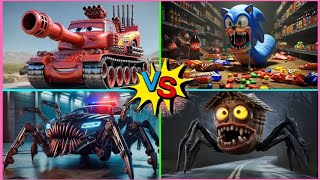 McQueen Tank🆚Sonic Worm🆚House Head🆚Police Car Monster - Tiles Hop EDM Rush 🎶
