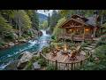 Calming Summer With Birdsong Riverside Cabin Relaxing Piano Music With Crackling Firepit 