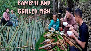 Bamboe kappen diep in het bos om dierenverblijven te bouwen — de dag afsluiten met gegrilde vis